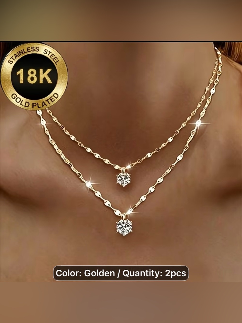 Gold-Tone Layered Pendant Necklace Set - 2 Pieces